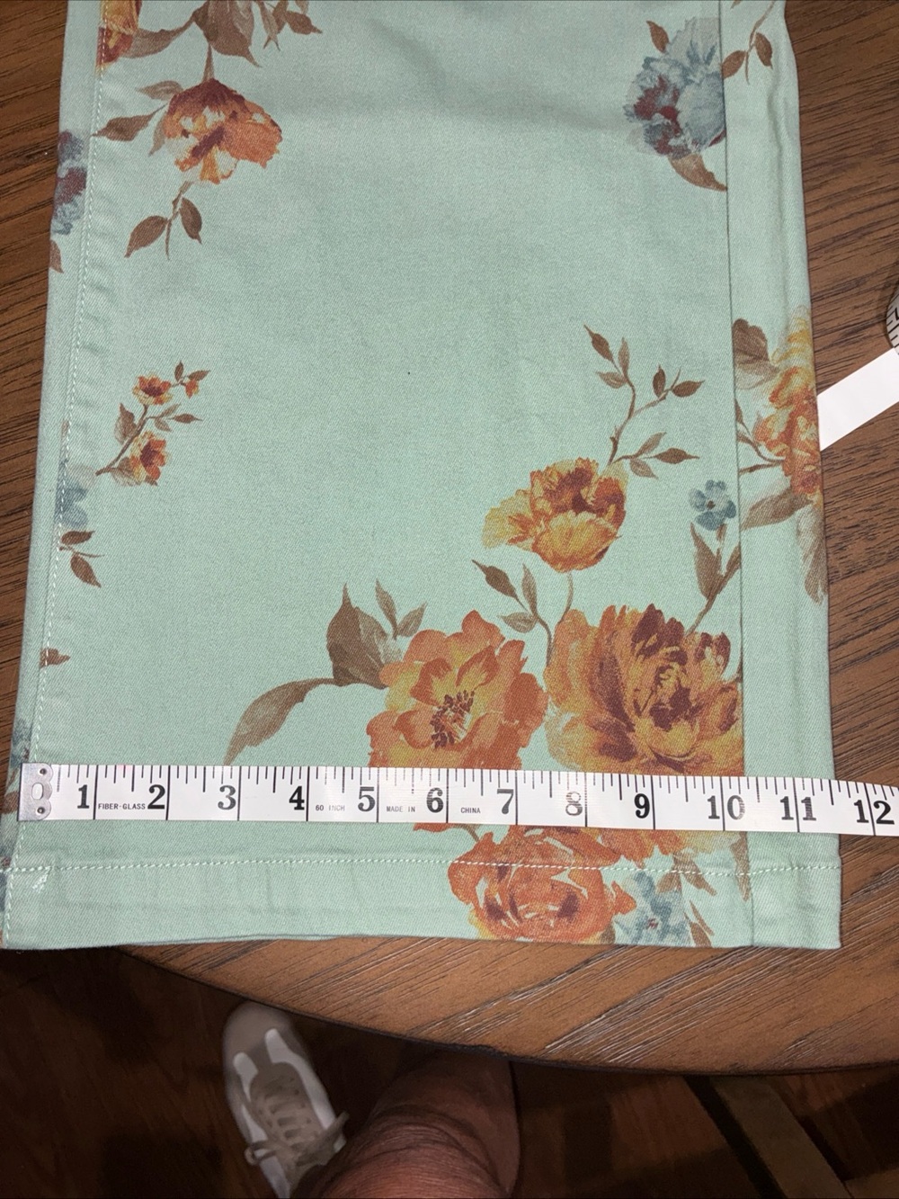 Floral Wide Leg Jeans in Mint with Brown Rose Print - Picture 9 of 9